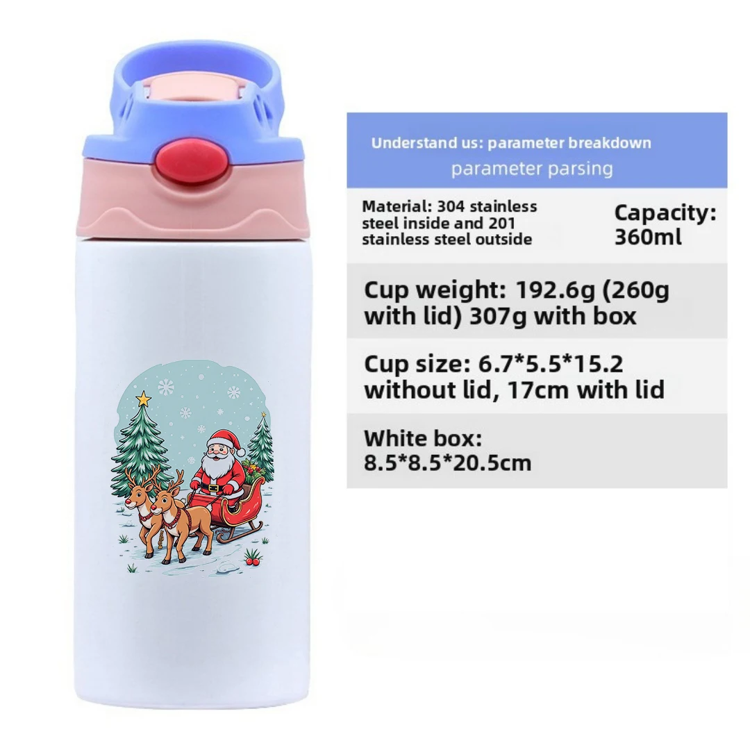 كوب معزول من الفولاذ المقاوم للصدأ 304 + كوب بقشة للأطفال بطابع سانتا كلوز + يحافظ على البرد والدفء + مجموعة هدايا العيد