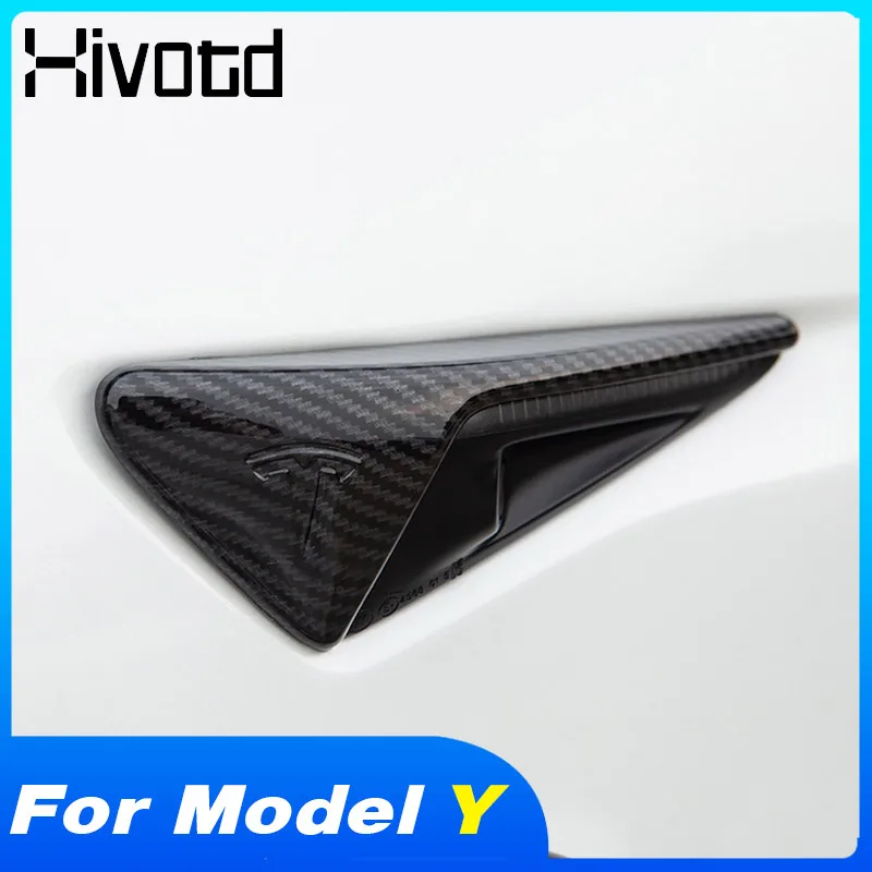 

Side Fender Camera Cover Trim Carbon Fiber Sticker Exterior Decoration Car Styling Accessories Parts For Tesla Model Y 2022-2021