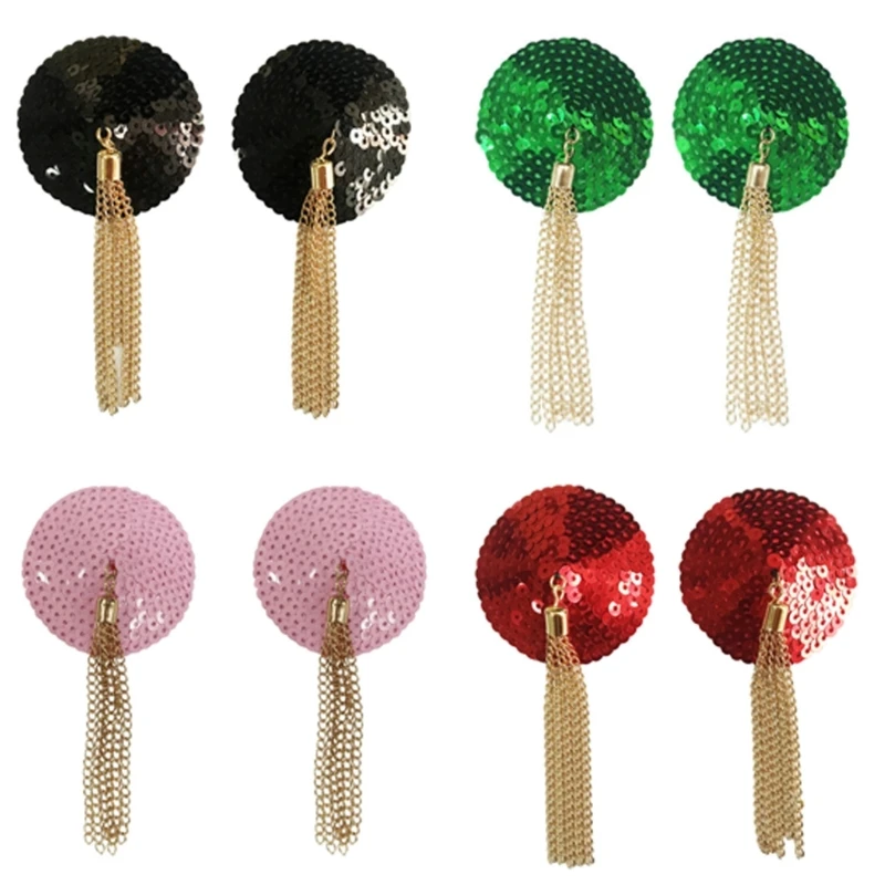 

1Pair Reusable Self-Adhesive Pasties Nipple Cover Sexy Sequins Fringed Breast for Festivals,Raves,Lingerie Gifts