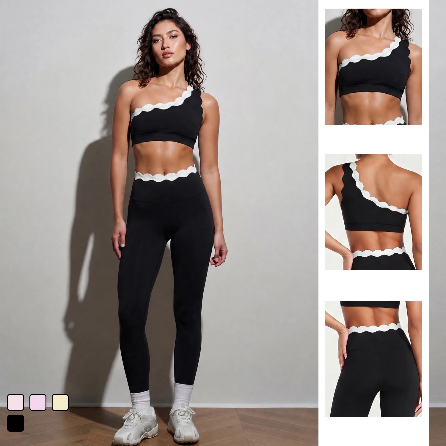 Lace Yoga One Shoulder Bra Women's Clothing Sets Shell Petals Butt-lifting Fitness Pants Outdoor Sports Sexy Yoga Outfit Set