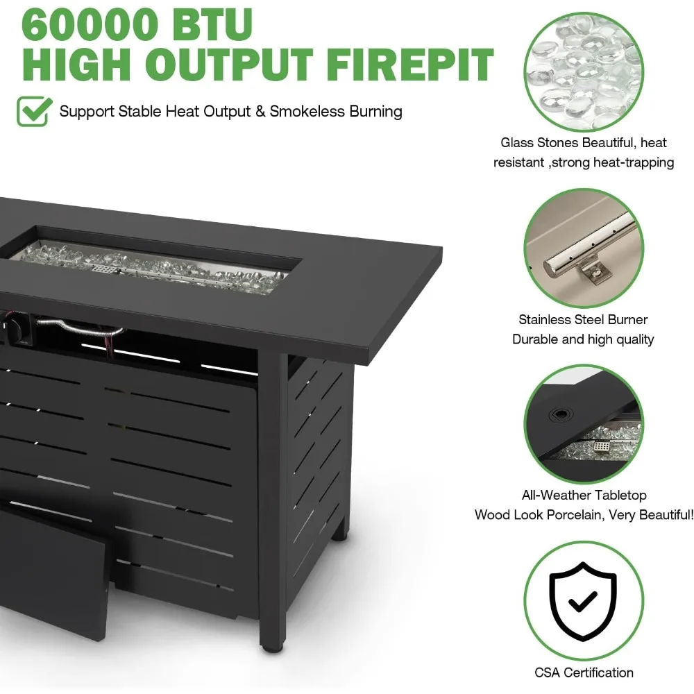 طاولة حفرة نار تعمل بالغاز مقاس 42 بوصة، حفر بروبان بقدرة 60000 وحدة حرارية بريطانية للخارج مع غطاء فولاذي وغطاء مقاوم للماء، 2 في 1 علامة تبويب Firepit