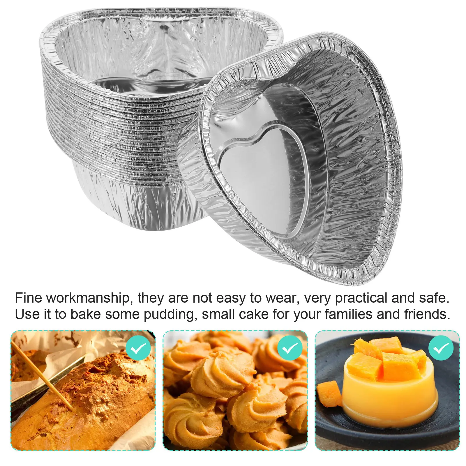 100Pcs Disposable Aluminium Foil Cups Pudding Molds Baking Liners Heat Resistant Compact Easy Carry for Housewarming Parties view 6