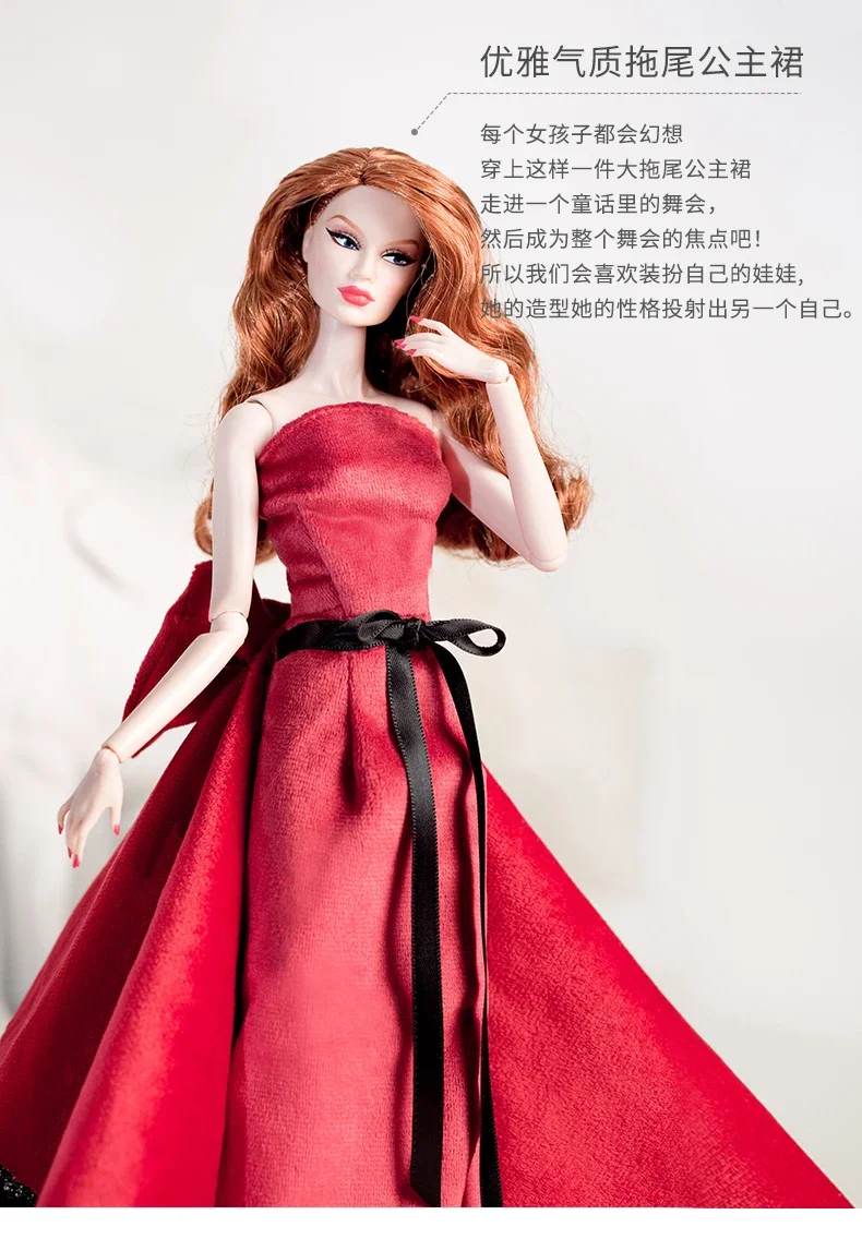 1:6 Màu Đỏ Thanh Lịch Cô Dâu Đầm Cho Quần Áo Búp Bê Barbie Bộ Trang Phục Handmade Cao Cấp Tùy Chỉnh Áo Cưới Năm 11.5 "Búp Bê Phụ Kiện Đồ Chơi