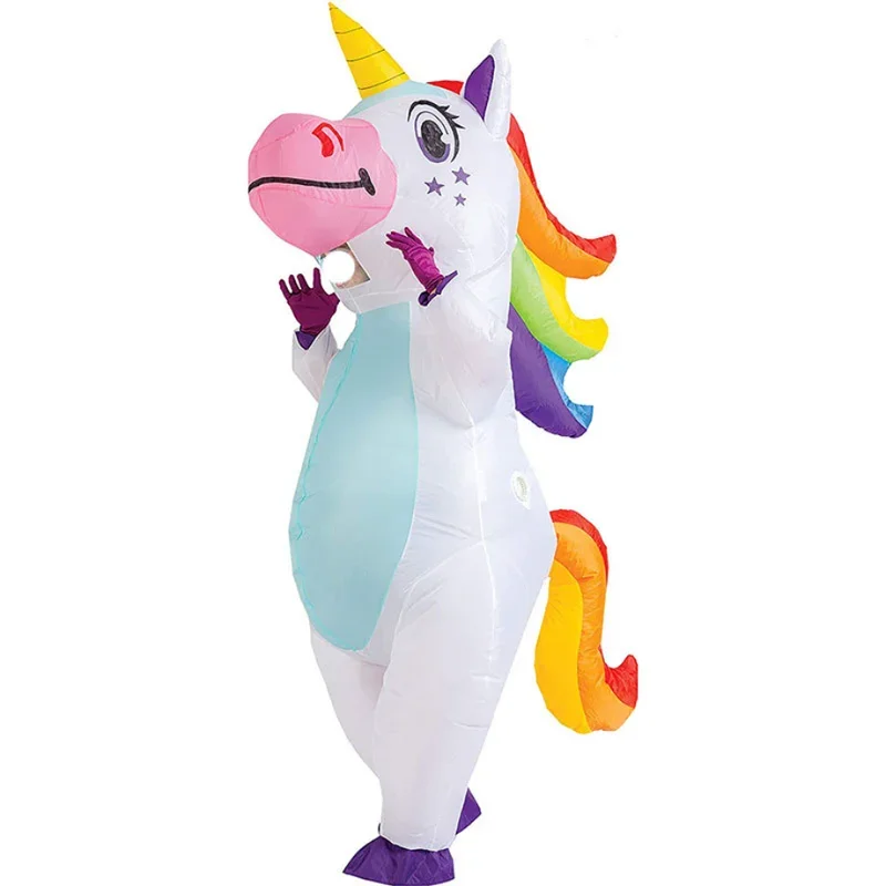 Halloween Christmas Carnival Birthday Party Holiday Gift Props Adult Cosplay Mascot Cartoon Rainbow Unicorn Inflatable Costume