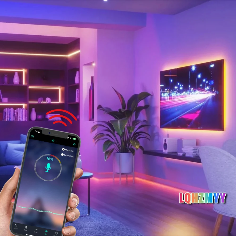 1 Rolle RGB-Farbwechsel-Neon-LED-Lichtstreifen, mit weißem 24-Tasten-Multifunktionscontroller, Bluetooth-Tonabnahmefunktion, App-Steuerung, geeignet für TV- und Computer-Hintergrundbeleuchtung, Gaming, Ferienhaus und S – Detail 11