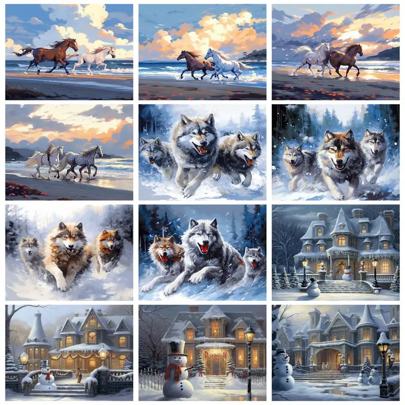 RUOPOTY Painting By Numbers The Wolf Pack Rushes Forward HandPainted On Canvas Oil Picture Drawing Coloring Wall Decoration