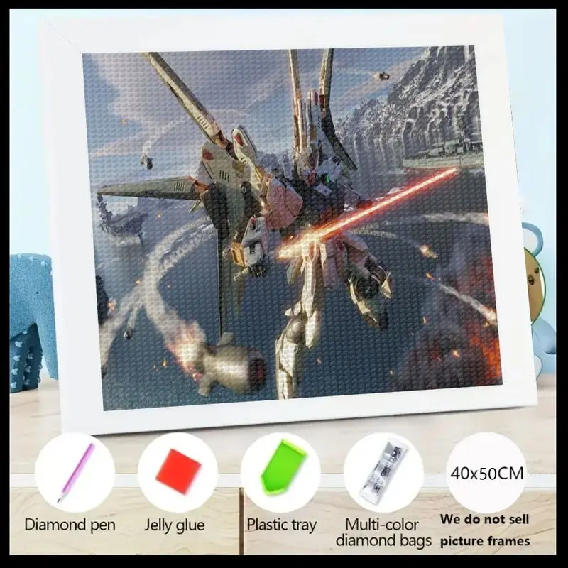 

1 шт. 5D DIY комплект алмазной живописи, Epic Sci-Fi Mecha Robot Battle Scene, аниме Gundam Mobile Suit, вдохновленный полной дрелью, круглая