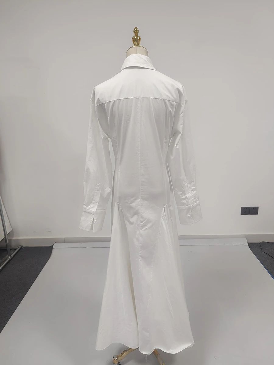 VGH French Style Vintage Solid Shirts Dresses For Women Lapel Long Sleeve High Waist Slimming Elegant Dress Female Fashion New