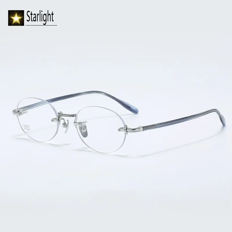 بدون شفة التيتانيوم البيضاوي فرملس إطارات النظارات النظارات امرأة قصر النظر القراءة Gloden النظارات الإطار رجل إمرأة مد البصر 140 مللي متر