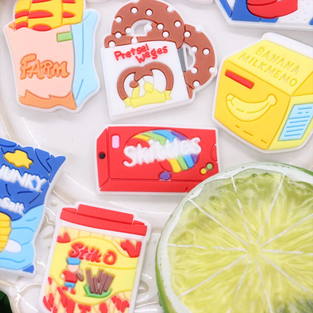 New Arrival 1-16Pcs Yummy Snack Kimch Banana Milk Shoe Buckle Charms Boys Girls Decorations DIY Kids Birthday Gifts