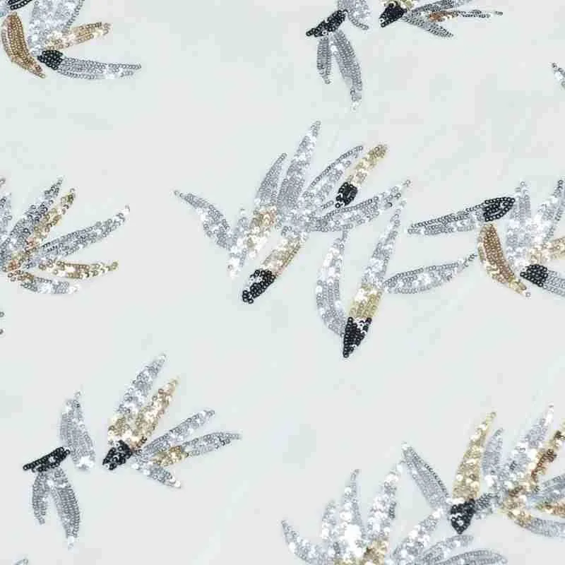 Vestido de novia de terciopelo georgette bordado de lentejuelas de seda con flores tridimensionales blancas, tela para ropa de mujer para actuación nocturna