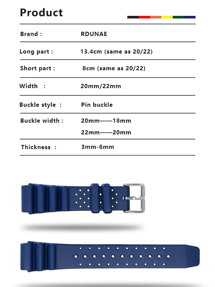 RDUNAE Rubber Watchband 20mm 22mm Band High Quality Watch Accessories Strap Rubber Bracelet Belt Waterproof 2021