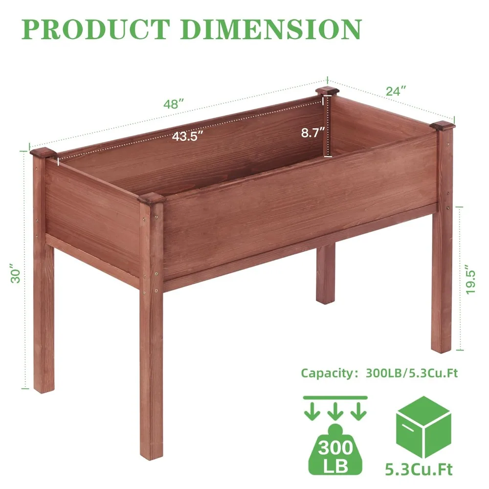 

48×24×30 Inch Raised Garden Bed with Legs, Solid Wood Elevated Planter Box Stand with Liner, Customized