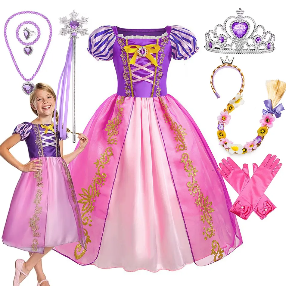 Children Long Magic Hair Fairy Tale Fancy Dress Girls Carnival Rapunzel Princess Costume Kid Halloween Apparel Role Play Party