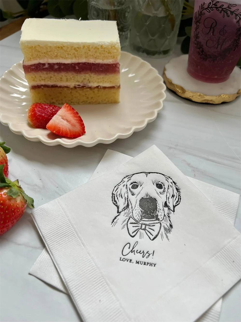 50PCS Custom Illustrated Dog Wedding Napkins, Bridal Shower, Engagement Party, Custom Bar Napkins, Custom Pet Wedding Napkins