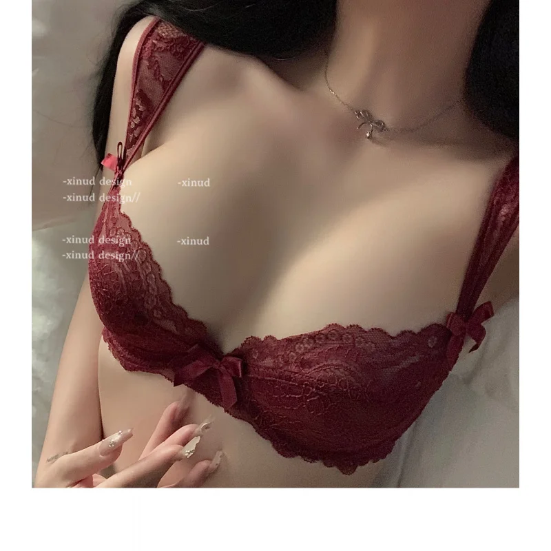 큰 가슴, 초박형 스타일, 편안하고 통기성이 있으며 순수하고 큰 사이즈를 가진 여성을 위한 프렌치 섹시 레이스 집결 속옷