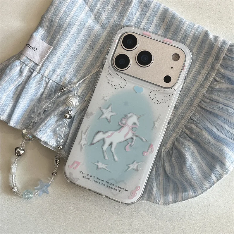Japanese Korean Ins Blue Butterfly Star Line Pony Phone Case for Samsung Galaxy S26 S25 S24 S23 S22 S21 FE Ultra Plus 5G Cover