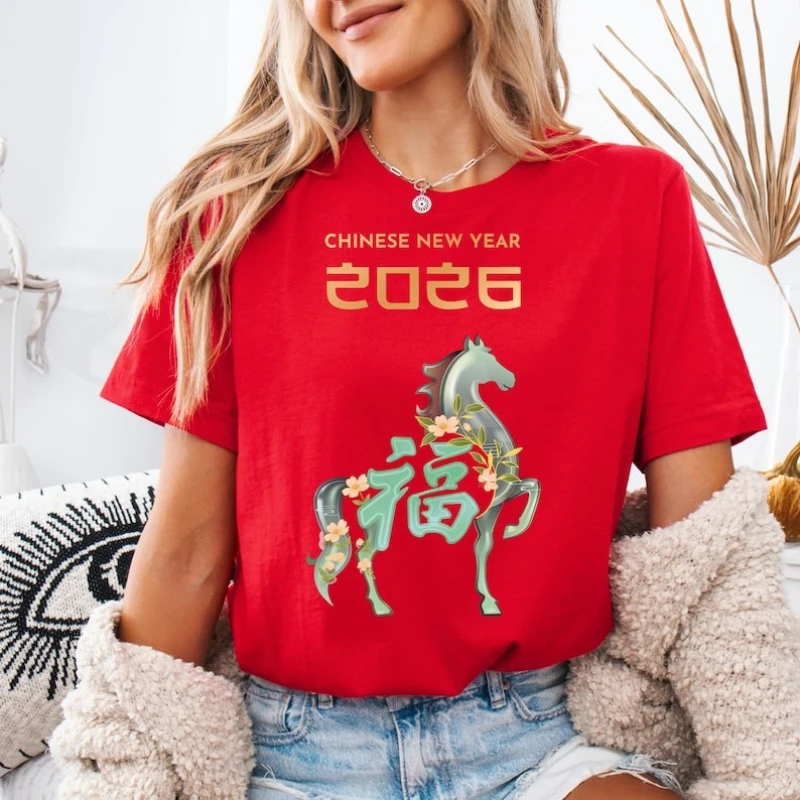 

Year of The Horse 2026 Shirt Happy Chinese Lunar New Year with Lover Gift Commuter All-match Casual Style Regular Short Sleeve