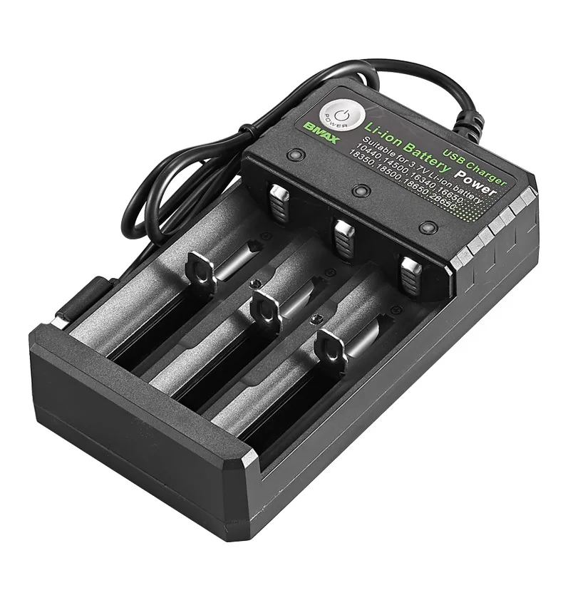 Smart 18650 Charger 3 Slots 4.2V Li-ion Battery USB Independent Charging 18650 18500 14500 16650 26650 Lithium Battery Charger view 3