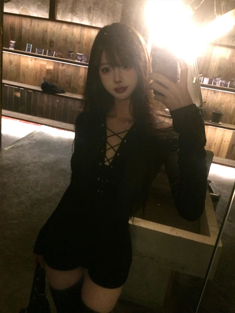 

Retro Korean Sle Long Sve Onesie Women's Autumn New Waist Cinching Slimming Belted Base Layer ortie Jumpsuit