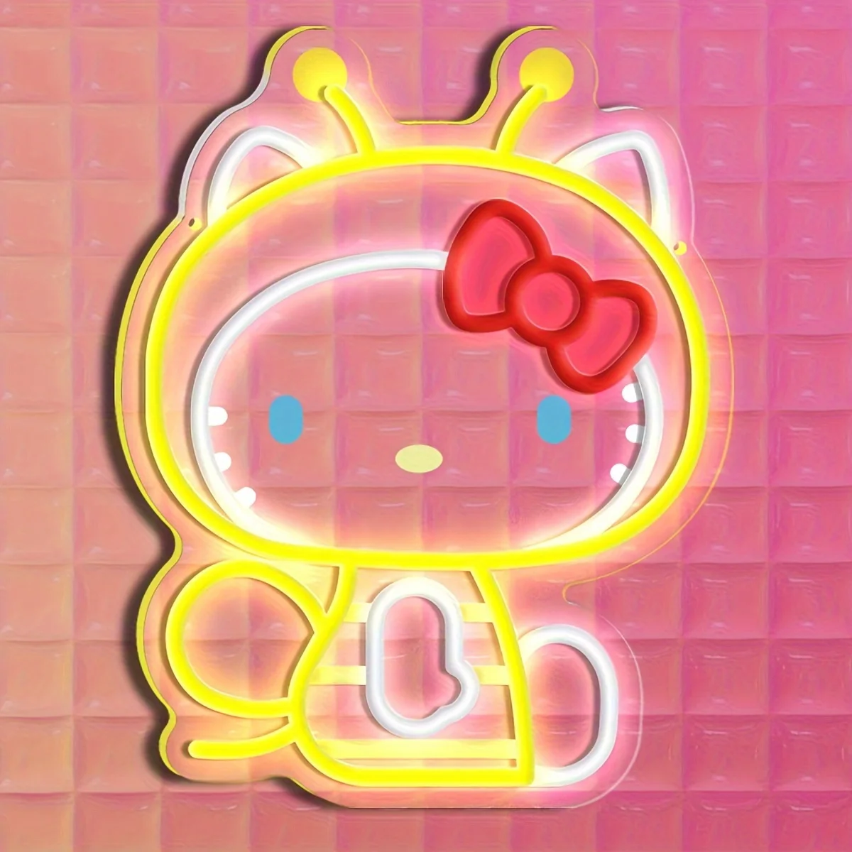 

Неоновая вывеска Sanrio Yellow Bee Hello Kitty с USB-питанием, диммируемая, для декора стен дома, спальни, кондитерской, детского сада