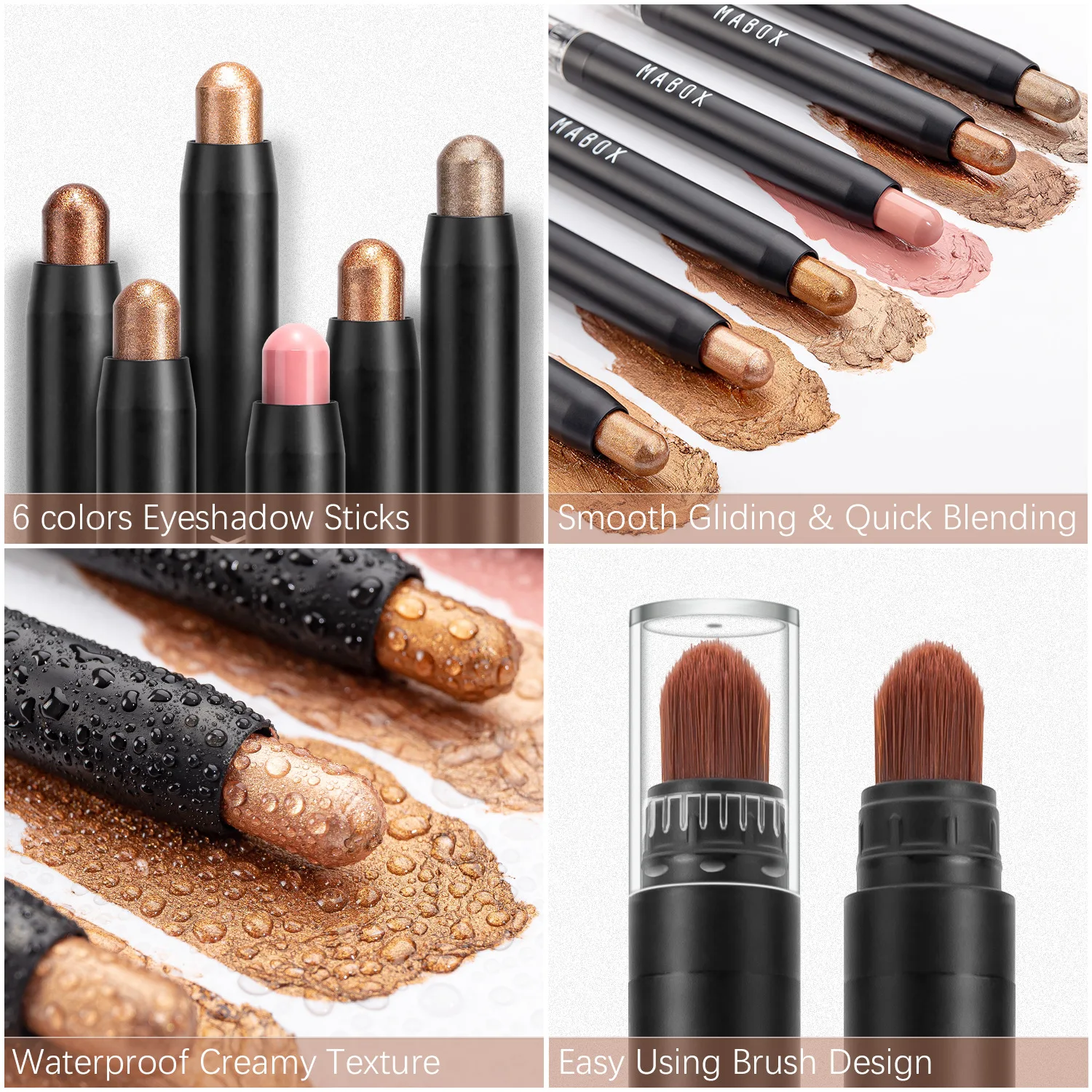 12 Colors Waterproof Shimmer Eyeshadow Stick with Brush Rotate Eye Shadow Lying Silkworm Pen Advanced cosmetics