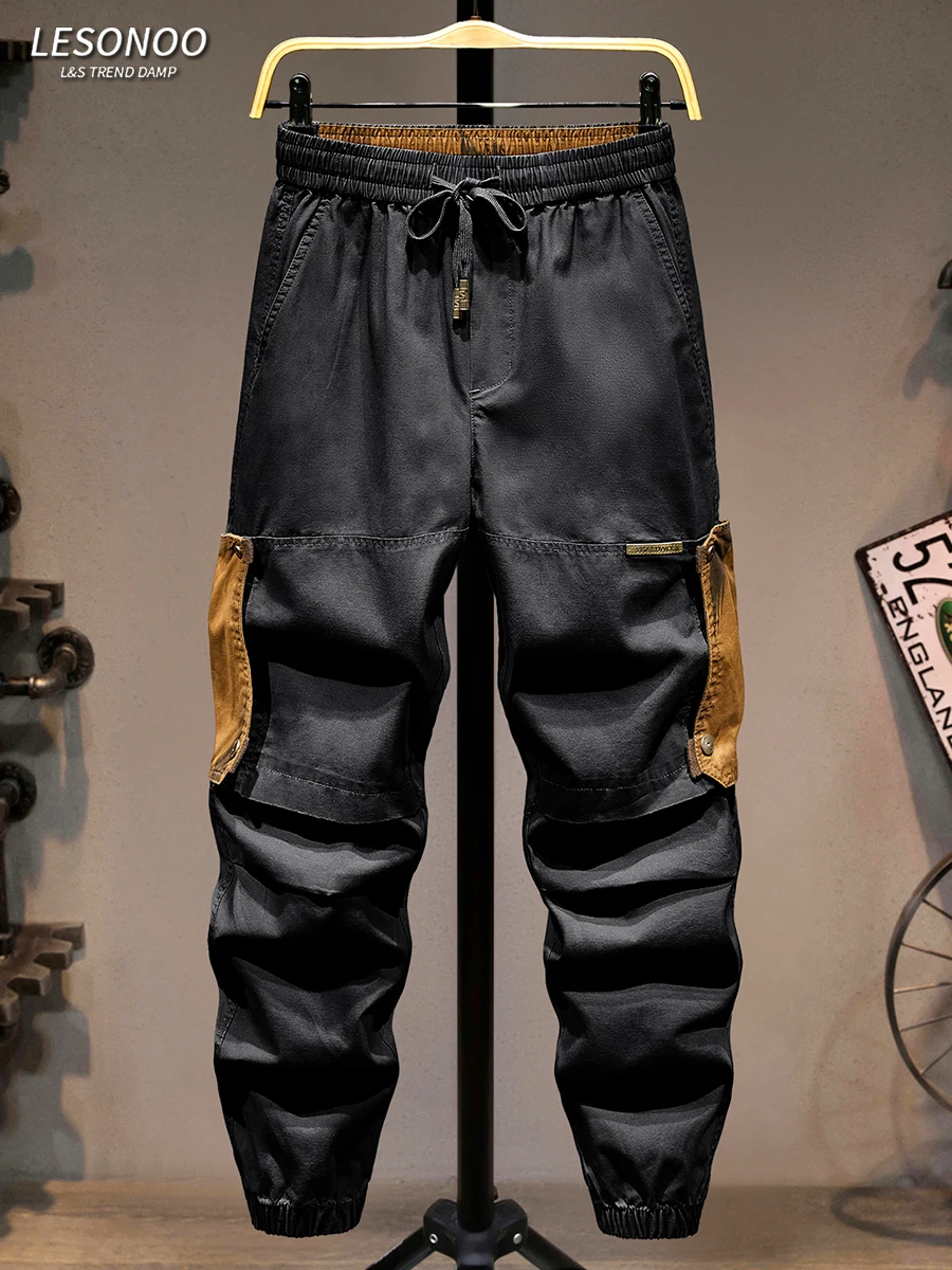 

Высококачественные повседневные брюки с эластичной талией для мужчин, модные брендовые свободные универсальные брюки в стиле пэчворк, разноцветные брюки с манжетами