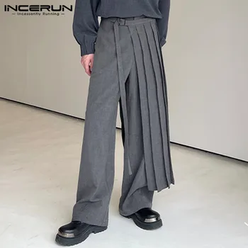 Incerun-メンズ単色不規則ジョガー、ルーズストリートウェア、プリーツ男性パンツ、カジュアルロングパンツ、S-5XL、2023