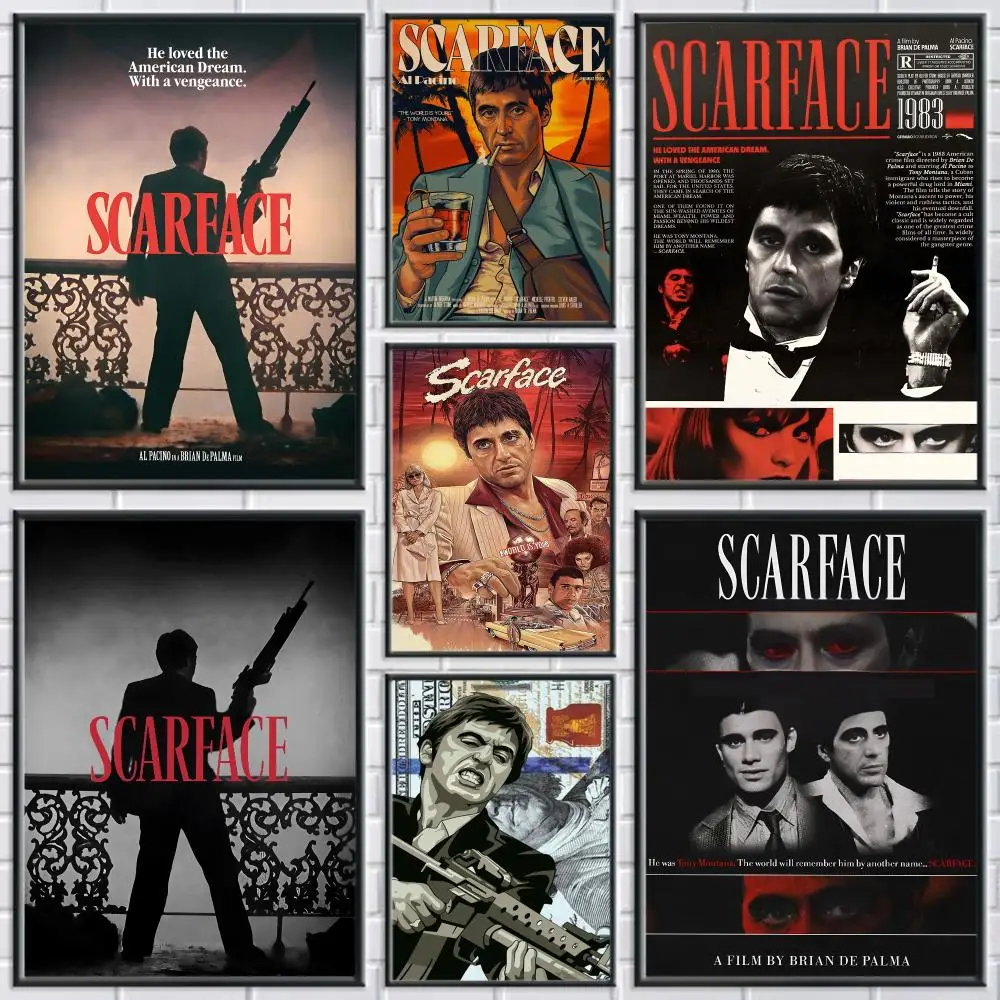 Movie S-Scarface Poster Durable Waterproof Aesthetic Stickers Wall Art HD  for Office Bedroom Bar  Coffee Home Decor