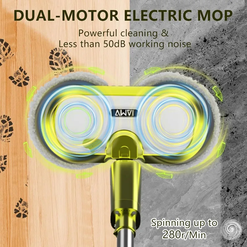 Cordless Electric Mop,Electric Spin Mop with LED Headlight and Water Spray, Up to 60 mins Powerful Floor Cleaner with 300ml Tank