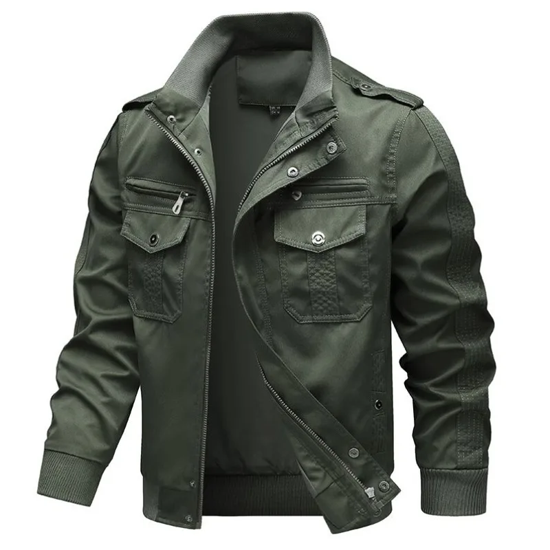 New Fashion Men Multiple Pockets Cargo Jackets Autumn Male Cotton Outdoor Stand Collar Casual Coats Tooling Jackets EU XXL