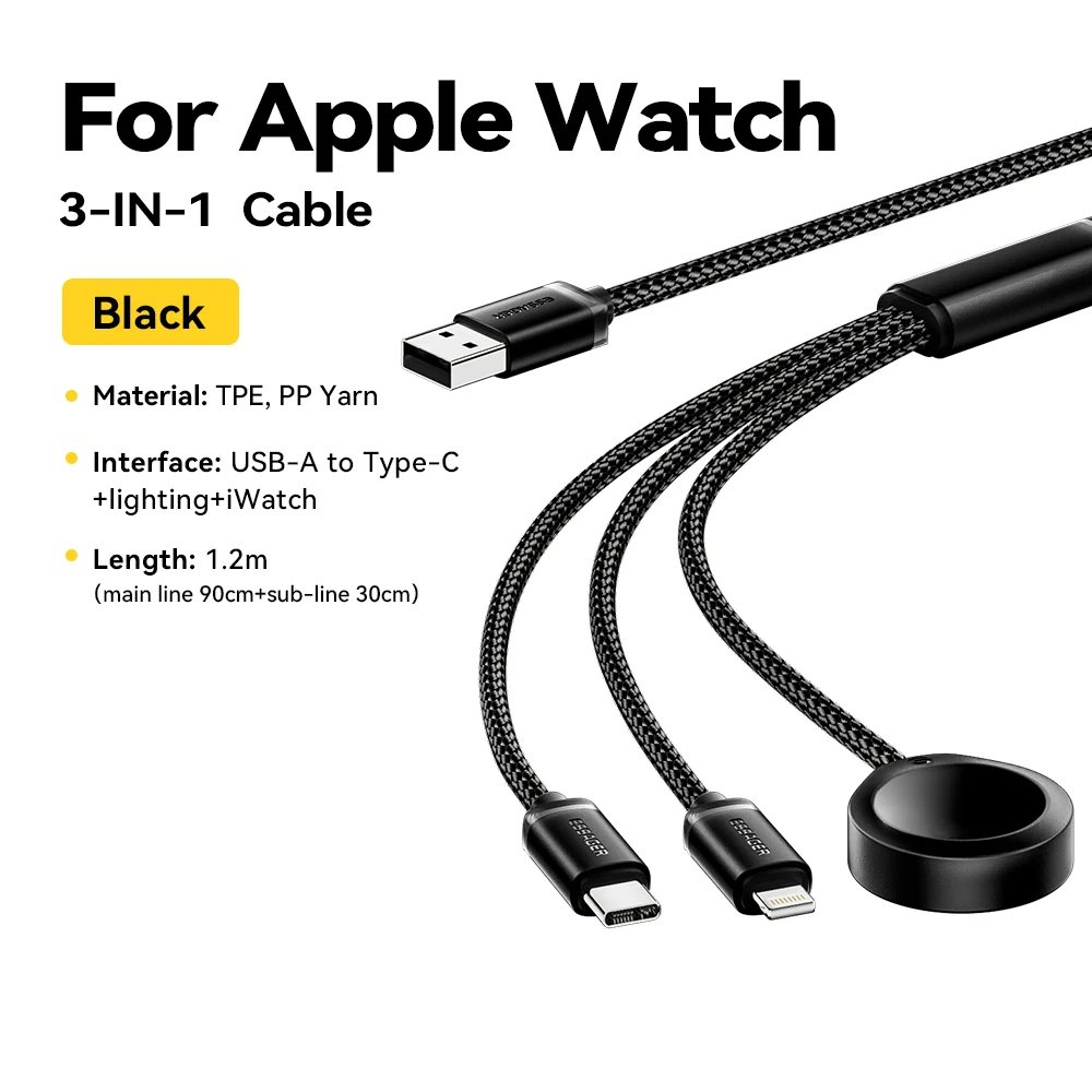Essager 3-in-1-Kabel USB Typ C Lightning-Kabel für iPhone 16 15 für Apple Watch iWatch kabelloses Ladegerät schnelles Lade- und Datenkabel