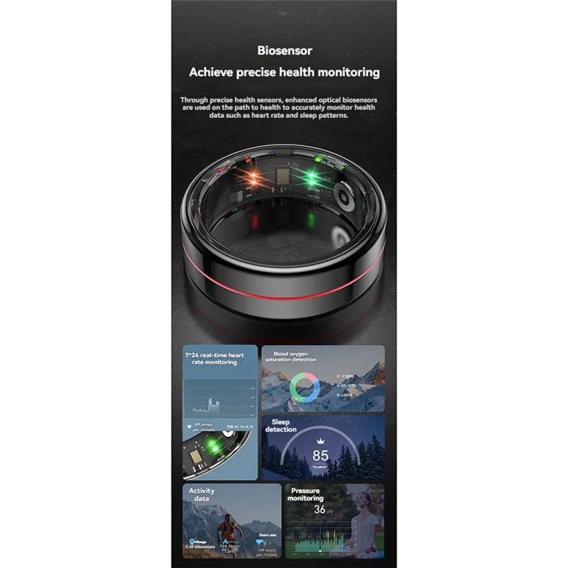 B47C جهاز تعقب للياقة البدنية حلقة ذكية مع معدل ضربات القلب مراقبة الأكسجين في الدم النوم كشف الإجهاد وضع الرياضة المتعددة التحكم في الإيماءات