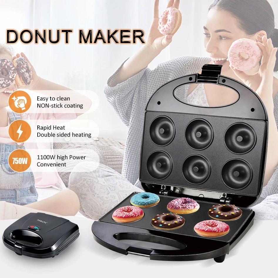 Sokany Hot Sale 750W Electric Cake Doughnut Maker 6 Holes Mini Donut Machine For Home Bakers And Cake Lovers