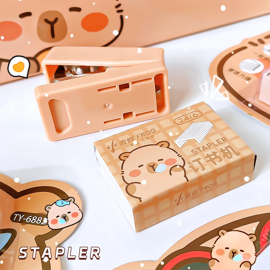学校に役立つオフィスアクセサリー、製本用品、学用品、文房具、ステープラー、かわいいカピバラのミニステープラー、製本機