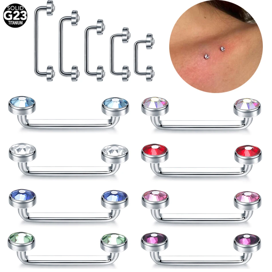 Piercings en Titane à Filetage Interne 14G, Barre de Surface en Clip CZ, Barbell Industriel, Micro Ancres Dermiques, Anneaux, Bijoux Sexuels pour le Corps, 1 Pièce