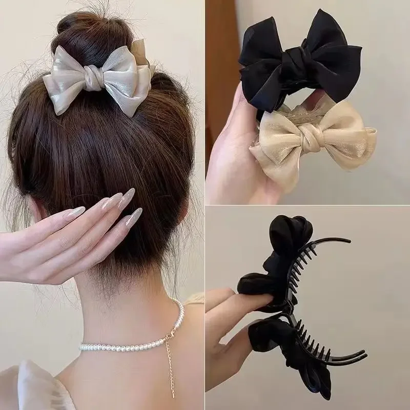 Korean Elegant Bow Hair Clip Claw Clamp Bun Updo Hair Clips Girls Barrettes Headwear Girls Women Hair Accessories