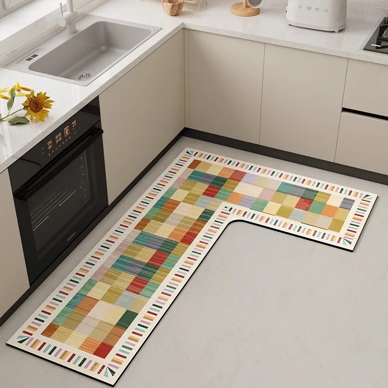 

Kitchen Floor Mat L-shaped Non-slip Scrubable Pvc Waterproof Carpet Oil-proof Stain-proof and Impermeable Leather Rug שטיח למטבח