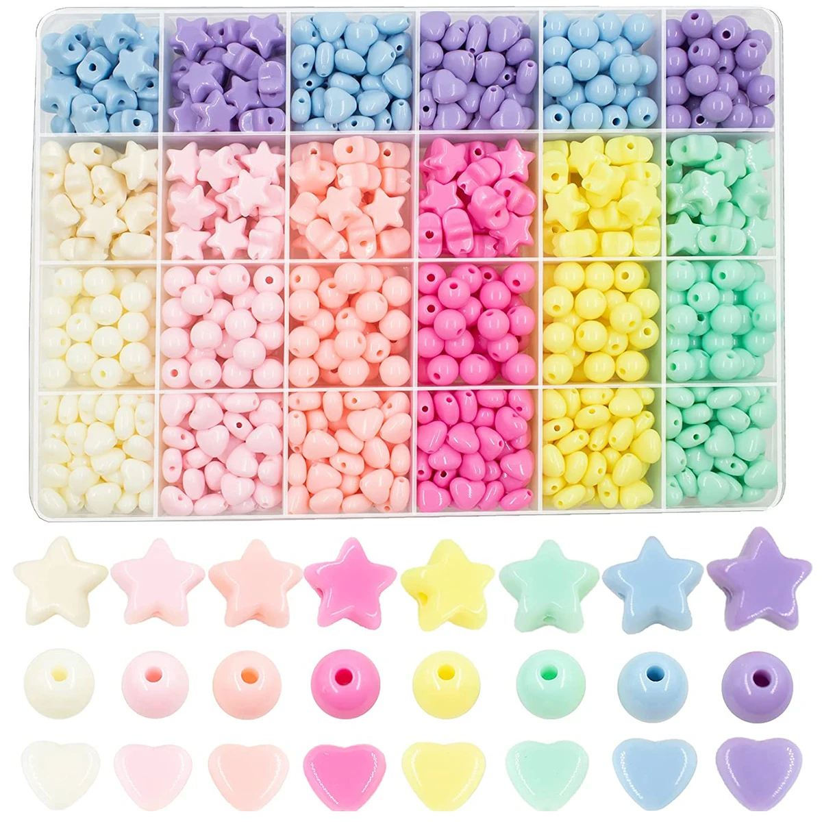 Makaron Acrylic Beads Kit for Jewelry Making DIY Bracelet Necklace Accessories Box 720pcs Heart Bead Star Cute Kid Gift