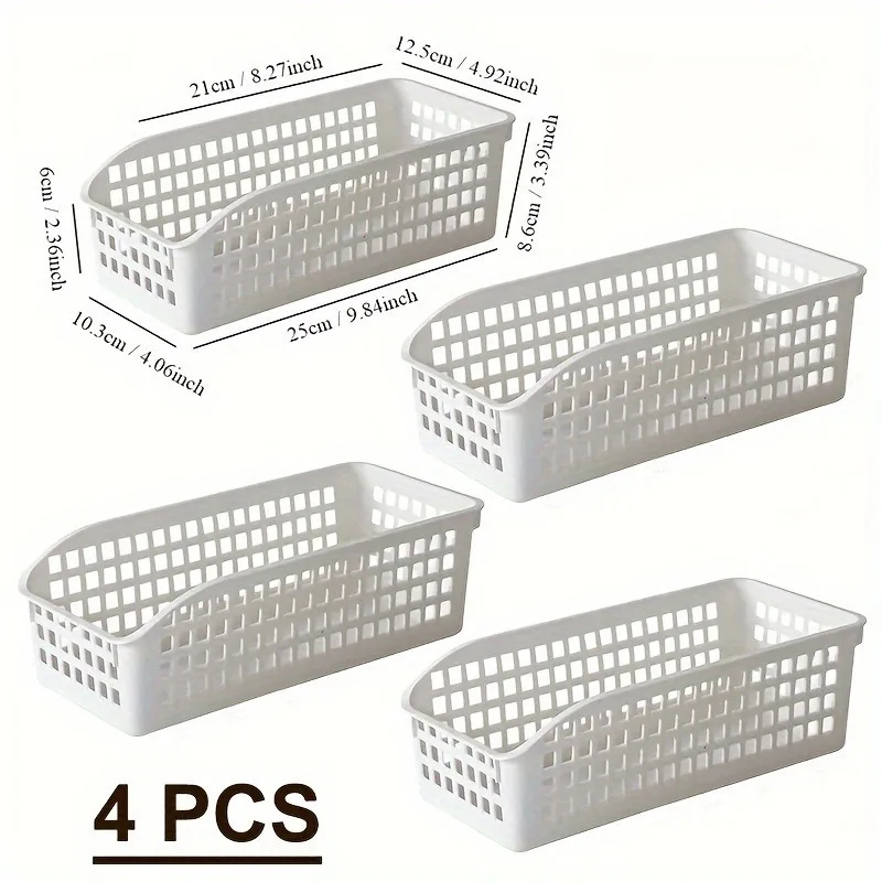 Juego de cestas de almacenamiento apilables, caja de almacenamiento de plástico multifuncional, adecuada para libros, aperitivos, etc., elección Ideal para la familia, 4 Uds.