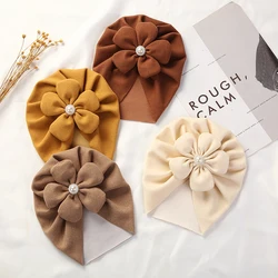 Big Flower Turban Baby Hats Faux Cashmere Pearl Newborn Beanies Headwraps Boutique Infant Boys Girls Caps Headwear