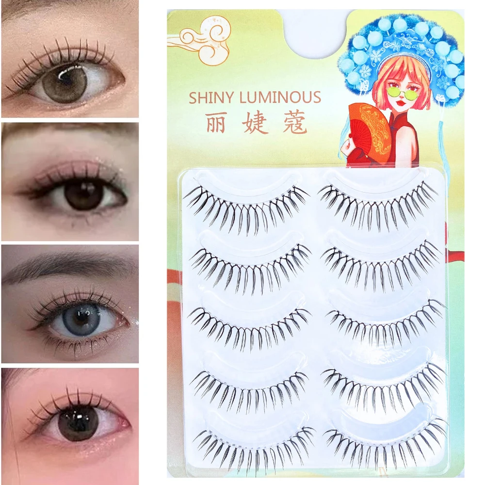 5 Pairs V-shaped False Eyelashes Transparent Stem Soft Natural Eye Lashes 3D Effect Magnify Eyes Eyelash Extension Makeup Tools