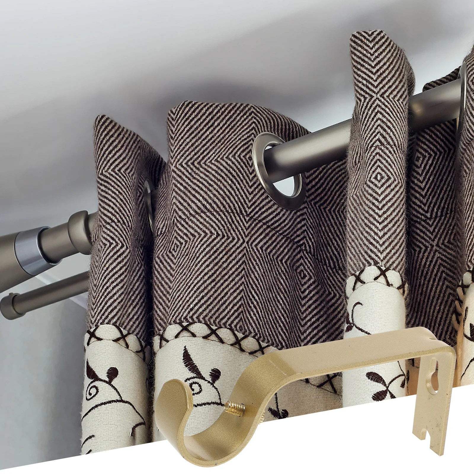 

3pcs Curtain Rod Support Brackets Adjustable Wall Hooks Iron Mounting Hardware For Window Door Drapery Rods Holders With