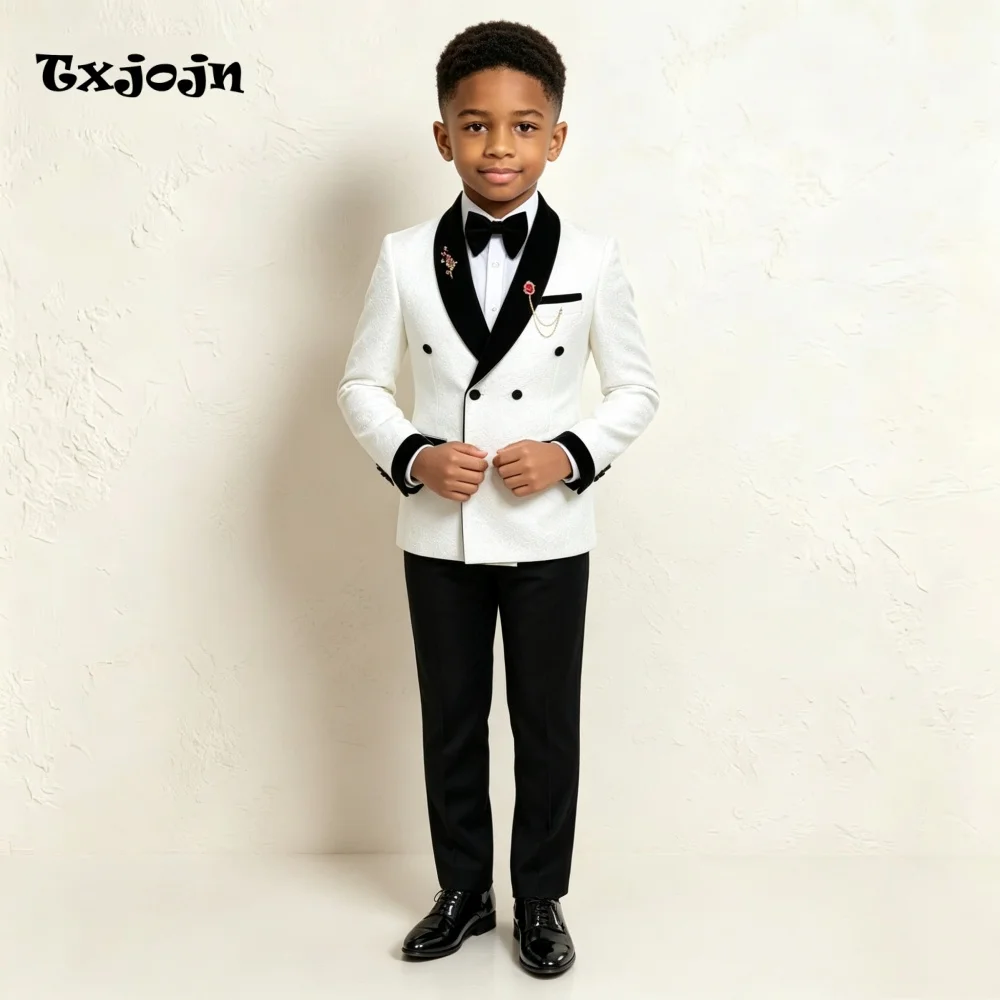Formal Boys Suit Dapper Color Block Homecoming Tuxedos 2-piece Set Trend Shawl Lapel Jacket Double Breasted Wedding Blazer Pants