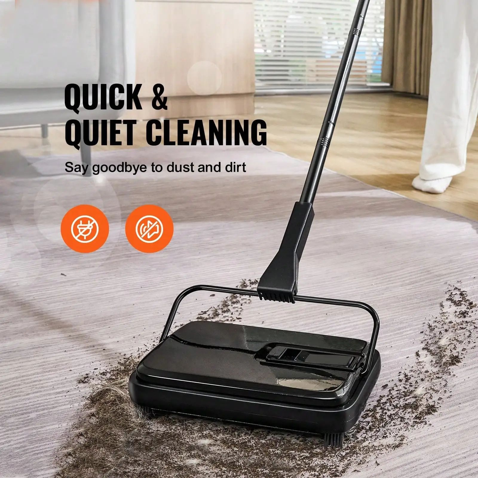 

ManuWide, Non-Electric Floor Sweeper With 300ml Dustbin & Comb, For Pet Hair, Dust, Rugs, Hardwood, Laminate, And Wood Floors