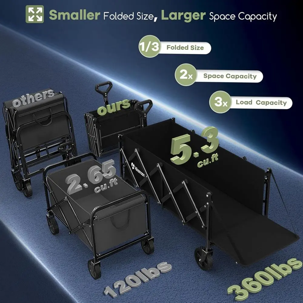 43 عربة أدوات قابلة للطي شديدة التحمل، سعة 360 رطل، عربة قابلة للطي للاستخدام الخارجي للتسوق والبستنة والتخييم - أسود #2