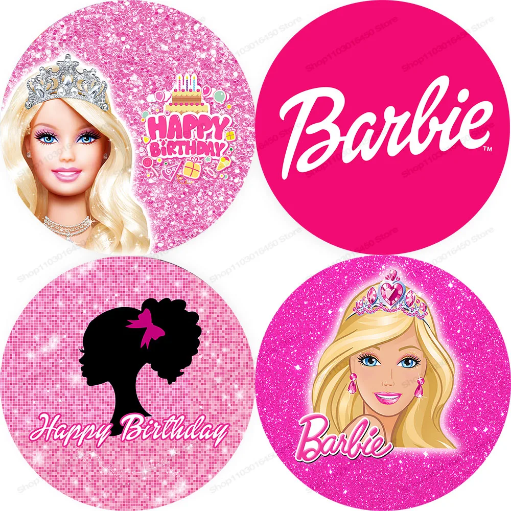 The Pink Barbies Round Backdrop For Girls 1st Birthday Party Photography Circle Background Banner Cover Circular Figure Decors