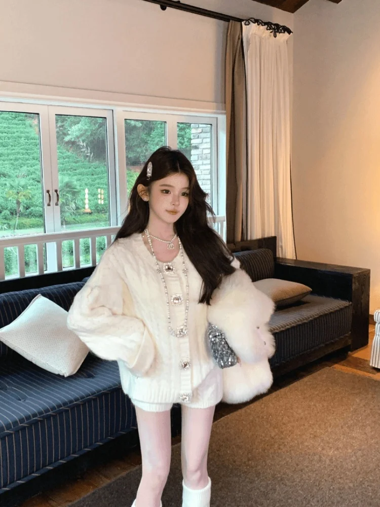 

Trendy Sweater Soft Ele Sle Commute Loose Fit Long Sve round Ne Single Button Closure Pure Color Autumn Winter Wom...