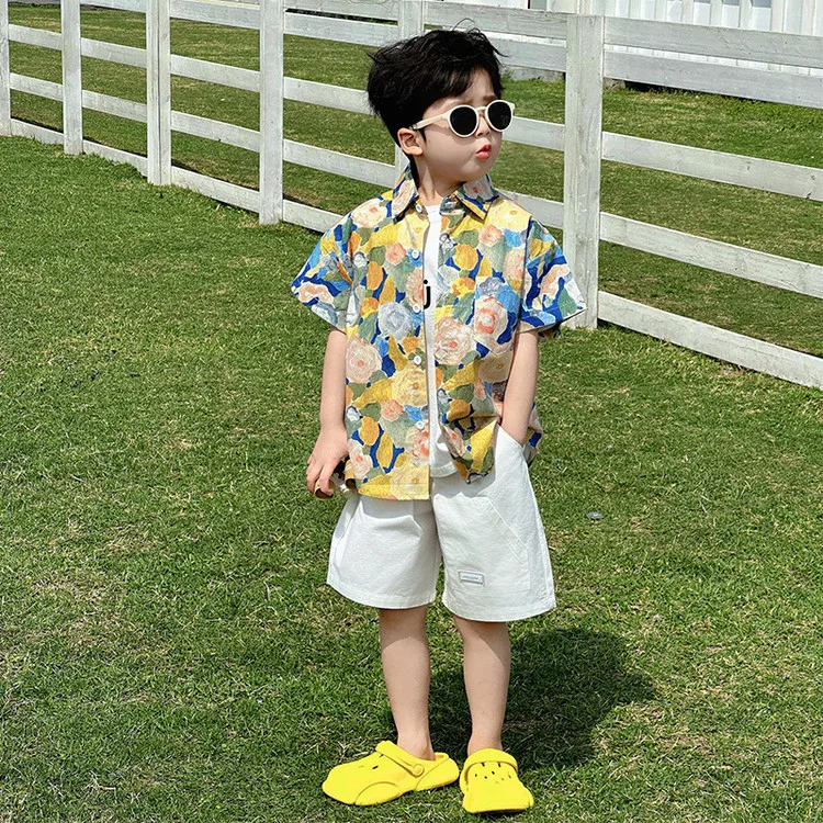 Brother Sister Matching Floral Sibling Outfits Vacation Holiday Look Baby Twin Clothes Child Girl Flower Dresses Kids Boy Shirts