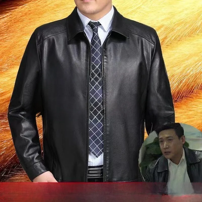 

Men's Thiened Fce Lined Stand Collar Leather Jaet Large Size Autumn Winter Coat Casual Comfortable Long Sve Coat